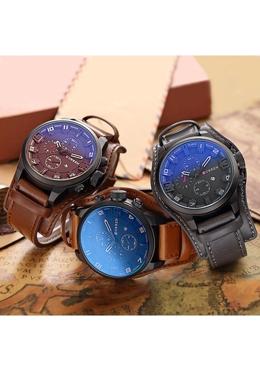 Yunboo Curren Erkek Spor Kol Saati 8225 - Büyük Kadran, Siyah Kasa, Kahverengi Ekran Ve Kordon - Dayanıklı Tasarım Çok Renkli