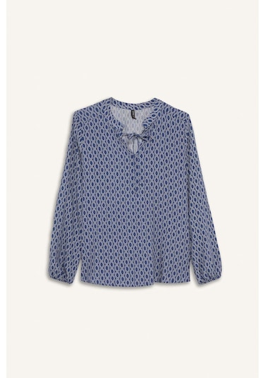 DeFacto Regular Fit Bağcıklı Yaka Desenli Uzun Kollu Bluz N1809AZ25SPIN69