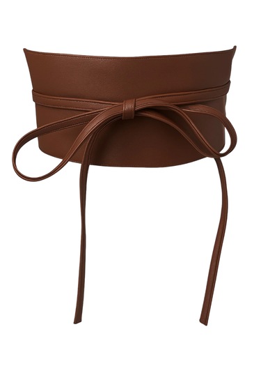 Kadın Kemer Deri Geniş Bağcıklı Kahverengi