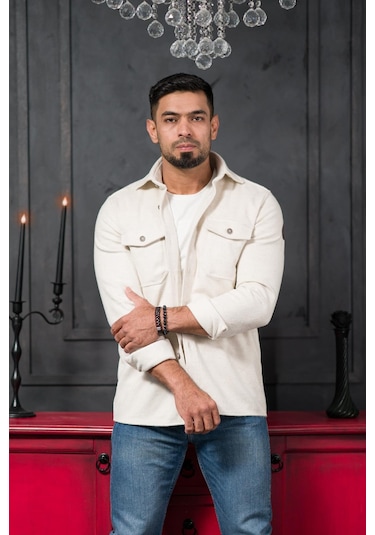 Advante Slimfit Çift Kapak Cepli Astarsız Kaşe Gömlek Krem