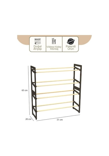 4 Katlı Ahşap Ayakkabılık Çok Renkli
