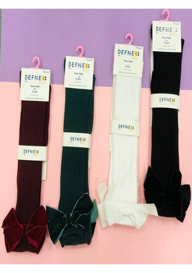 1 Adet Kız Çocuk Kadife Kurdele Deteylı Yeşil Dizaltı Çorabı-1050 Yeşil