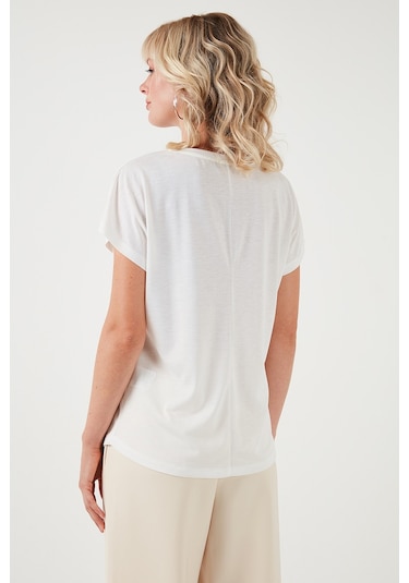 Lela Baskılı Bisiklet Yaka Regular Fit Bayan T Shirt 6671001 Ekru