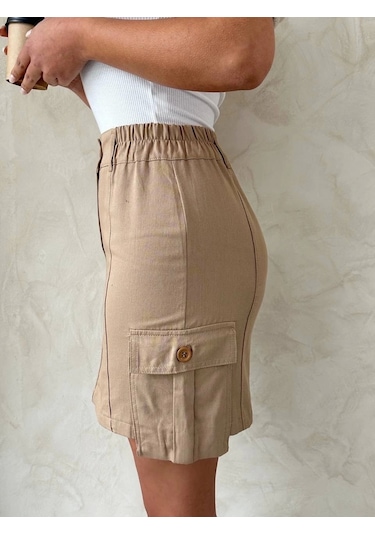 Kargo Cep Mini Etek Bej