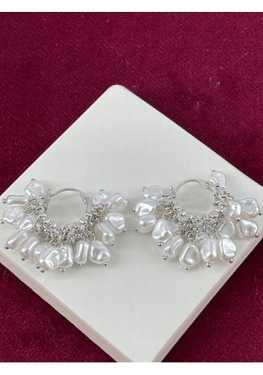 Çoklu Beyaz Taşlı Silver Küpe Silver