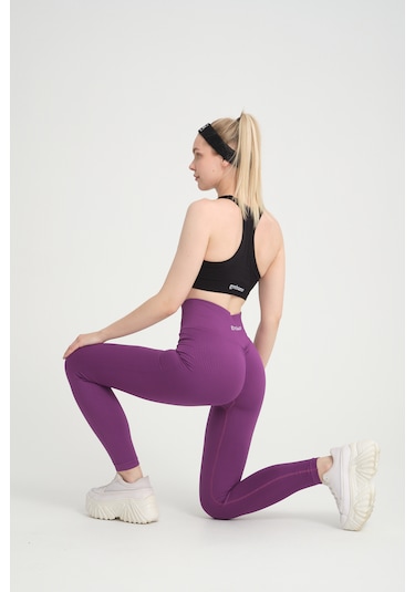 Gymhams Mor Kalçası Büzgülü Premium Fitilli Ekstra Push Up Yüksek Bel Esnek Toparlayıcı Spor Tayt