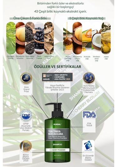 Kundal Baby Powder Tea Tree & Macadamia Deep Cleansing Shampoo 500 ML