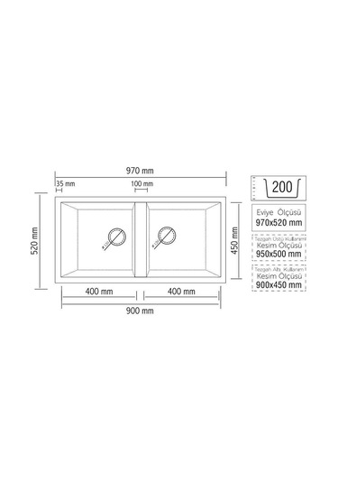 Real Stone P019 Nemrut Granit Mutfak Eviyesi Krem Tezgah Altı - Üstü 97x52 Cm İki Gözlü Krem