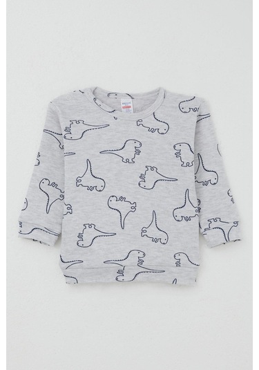 Breeze Erkek Bebek Pijama Takımı Omuzdan Patlı Sevimli Dinozor Desenli 4 Ay-1 Yaş, Açık Gri Melanj Açık Gri Melanj