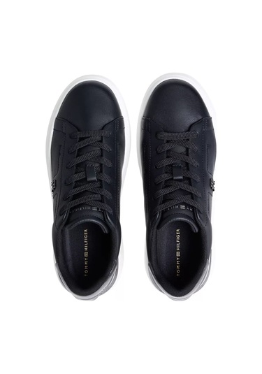 Kadın Metalik Detaylı Platform Tabanlı Kort Sneaker - Siyah Triple Black