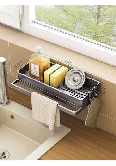 Vkarman Duvara Monte Edilebilir, Kendinden Yapışkanlı Mutfak Lavabo Düzenleyicis 458678872 Koyu Gri