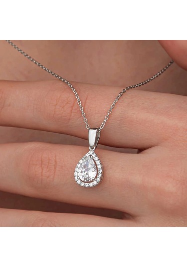 Supertrend Gümüş Damla Beyaz Zirkon Taşlı Kadın Kolye Gümüş