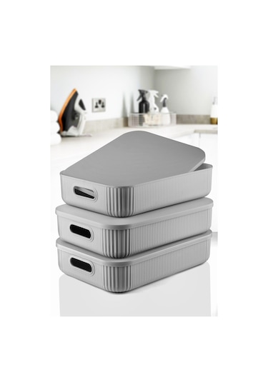 3'lü Set Çok Amaçlı Düzenleyici Depolama Kutusu Gri 6,8lt