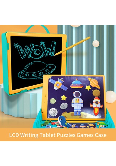 Kangvka 11 İnç Çift Taraflı Çocuk Tahtası - Abs Malzeme, Sarı+yeşil Renk, Manyetik Puzzle Ve Kalem İçeren Çizim Ve Yazma Seti Çok Renkli