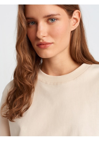 Dilvin 30312 Dekoratif Dikişli Bisiklet Yaka Tshirt-taş Taş