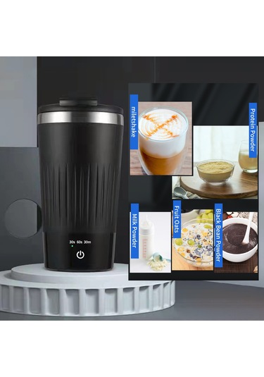 Geeroyoo "300ml Otomatik Manyetik Karıştırıcılı Paslanmaz Çelik Termos - Kahve, Süt, Kakao İçin 3 Hızlı Usb Şarjlı" Beyaz