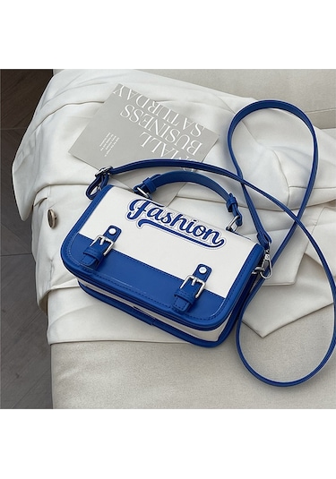 Jzcat Kadın Trendy Çok Yönlü Moda Kontrast Renk Messenger Çanta - Mavi