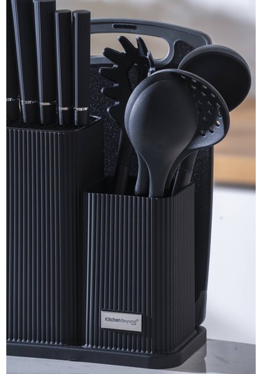 Cooper 12 Parça Standlı Kesme Tahtası Servis Ve Bıçak Seti Siyah