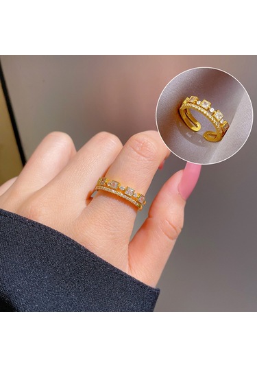 Geometrik Elmas Taşlı Yuvarlak İnci Yüzük No.18 Çok Renkli