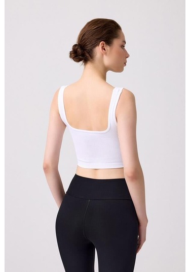 Cottonhill Premium - Kadın Beyaz Seamless Orta Boy Kare Yaka Crop Top Büstiyer Beyaz