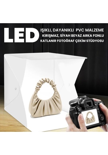 Upway Led Işıklı Katlanır Beyaz Siyah Fonlu Mini Stüdyo Fotoğraf Çekim Çadırı Beyaz