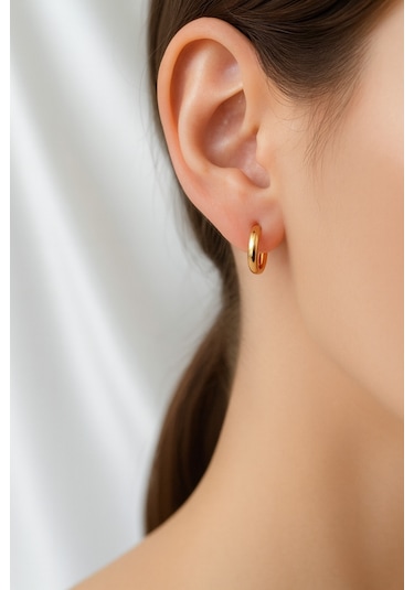 Çekirdekjewelry 925 Ayar Gümüş Düz Sade Halka Küpe Sarı