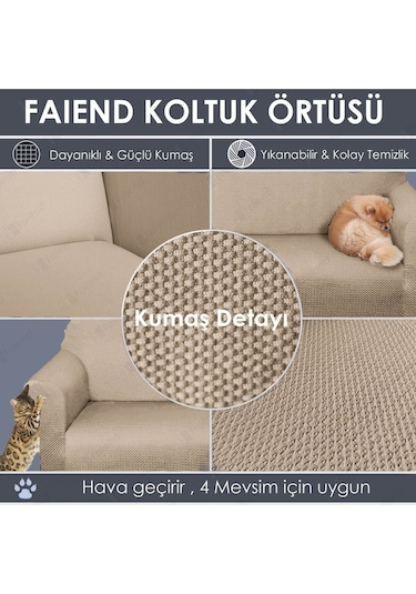 Balpeteği 3 Kişilik Vizon Lastikli Kanepe Örtüsü Lastikli Koltuk Örtüsü Koltuk Kılıfı Vizyon