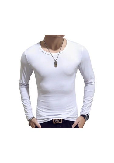 Snapbuy 2023 Erkek Uzun Kollu V Yaka Gevşek Fit T-shirt Sonbahar Giyimmor Mor