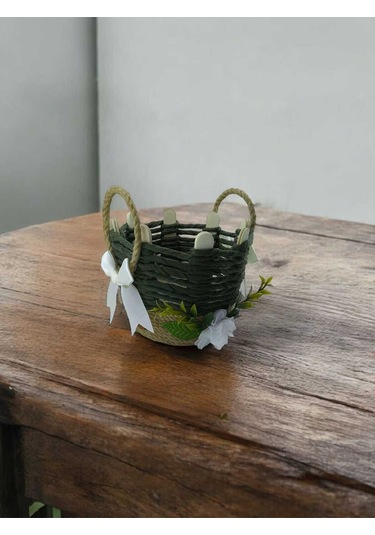 Hasır Organizer Sepet Banyo Takı Kutusu Makyaj Çok Amaçlı El Yapımı Haki