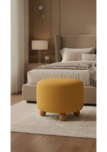 Polo Peluş 45 X 45 Cm Doğal Gürgen Topuz Ayaklı Çok Amaçlı Puf Koltuk Hardal