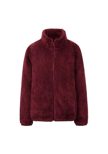 Kırmızı Çift Taraflı Polar Ceket Kadın Kısa Büyük Boy Mercan Kadife Sonbahar Ve Kış Kalınlaşmış Sıcak Polar Ceket Kadın Kazak Kırmızı