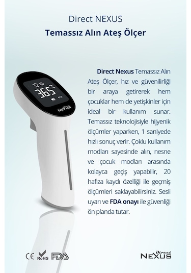 Direct Nexus Temassız Infrared Alından Ateş Ölçer