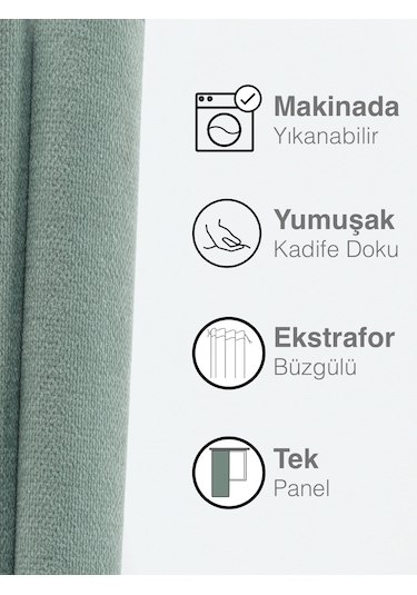 Kadife Dokulu Sis Mavisi Ada Fon Perde Ekstrafor Büzgülü Sis Mavisi