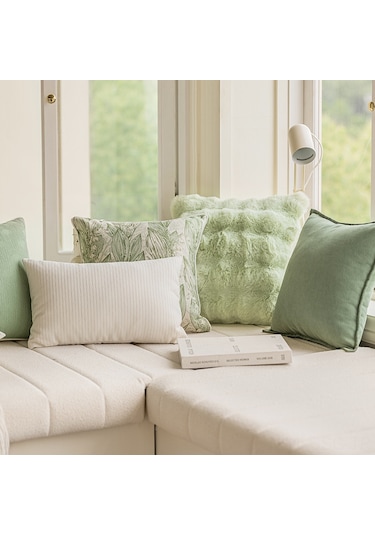 Springsun Nordik Tarz Yeşil Pilli Kılıf, Bitkisel Desenli Soft Polyester Kumaş, Oturma Odası/canlı Oda Yastığı Kılıfı 45x45 Cm, Dolgu Yok Diğer