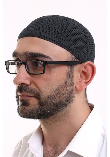 Dantel Pamuklu Triko Makine Örme Takke Siyah