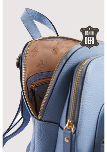 Hakiki Deri Kadın Sırt Çantası Açık Mavi Smr9209 Açık Mavi