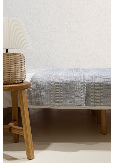 Koza Home Assos Gri Taş Yıkama Çift Kişilik Yatak Örtüsü 230x250 5037 Gri