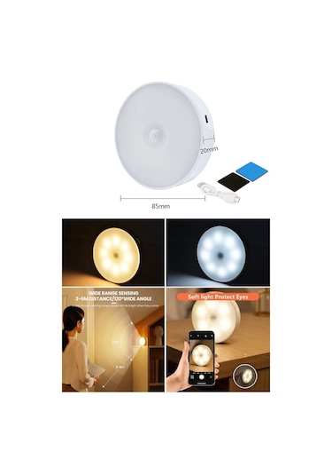 Technojet Usb Şarjlı Işık Renk Seçenekli Akıllı Hareket Sensörlü Spot Led Kablosuz Lamba 1 Adet