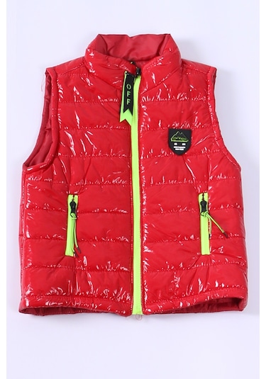 Erkek Çocuk Şişme Yelek Düz Renk Fermuar Cepli E16 Hcm00324 Kırmızı