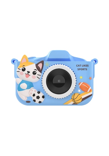 Springsun Cat Çocuk Kamerası Yüksek Çözünürlüklü Çift Kamera 2.0 İnç Ips Ekranlı Çocuk Kamerası 32 Gb Hafıza Kartı + Kart Okuyucu İçerir Mavi