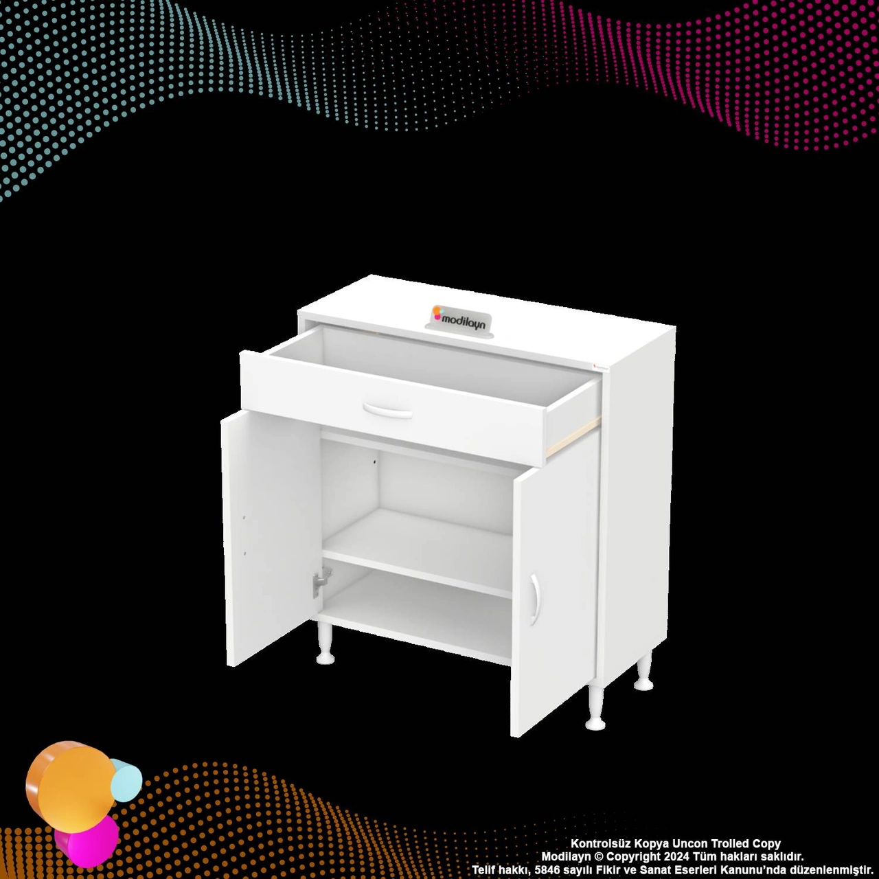 Mira Banyo Ve Mutfak Dolabı Çok Amaçlı Dolap Tek Çekmece 2 Kapak 2 Raf 3 Bölme 70x88x32,5 Cm Beyaz