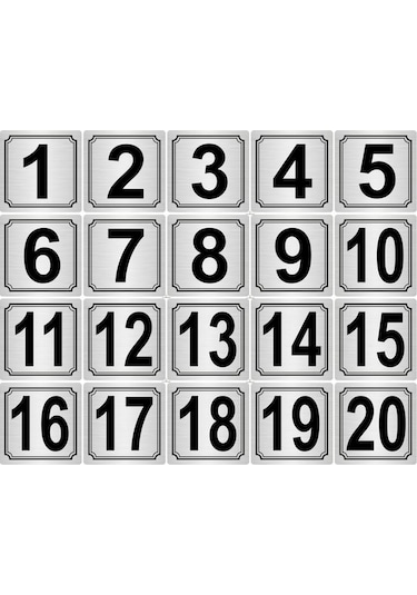 Gümüş Renk Metal Kapı Masa Dolap Numarası 15cmx15cm 20'lı