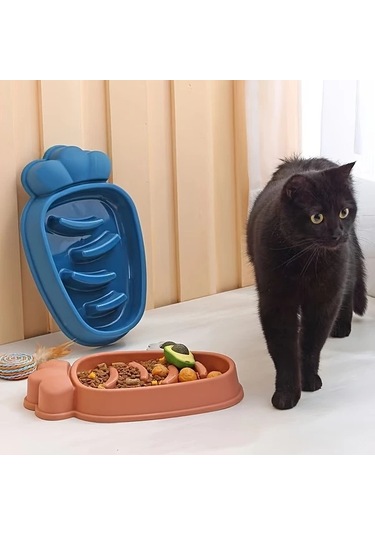 Elmpaly Pembe Kedi Yavaş Yemek Kabı, Kaymaz Tasarım, Dayanıklı Plastik Mama Ve Su Kabı