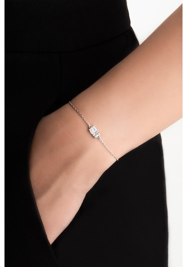 So Chic Işıltılı Baget 18 Ayar Beyaz Altın Kaplama 19 Cm Gümüş Bileklik Rodyum