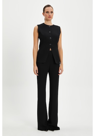 Serpil Exclusive Kadın Minimalist Kolsuz Yelek - Siyah