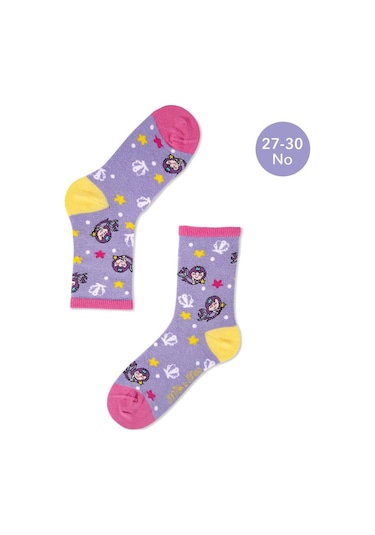 Milk&moo Küçük Deniz Kızı Çocuk 5'li Çorap Seti, Beden 27-30, Yumuşak Ve Cilt Dostu Mor - Pembe
