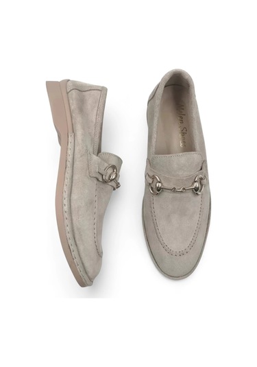 Scarpe Bej Hakiki Deri Kadın Süet Babet Ayakkabı Bej