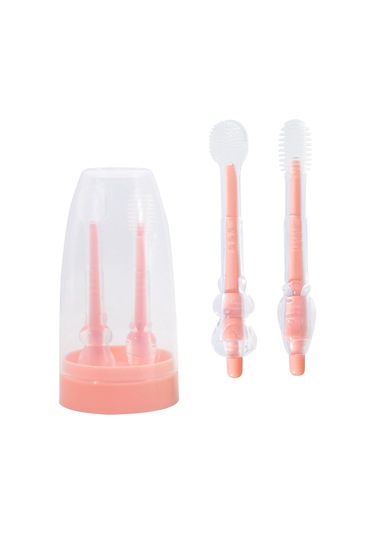 Sones Gıda Sınıfı Silikon Bebek Süt Diş Fırçası + Dil Fırçası Çocuk Ağız Temizleme Fırçası, Renk: Pembe