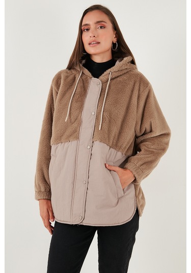 Lela Comfort Fit Kapüşonlu Yumuşak Dokulu Bayan Mont 497Holly Bej