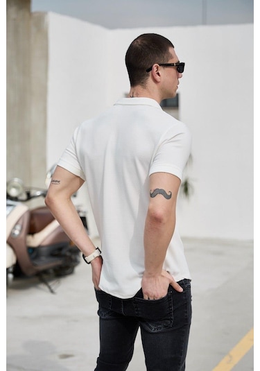 Beyaz Renk Dokulu Kısa Kol Erkek Gömlek-1585 Beyaz
